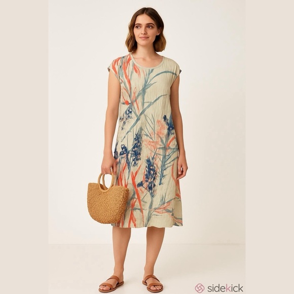 Sandwich sleeveless neutral nature print lined midi dress Medium - Picture 1 of 12